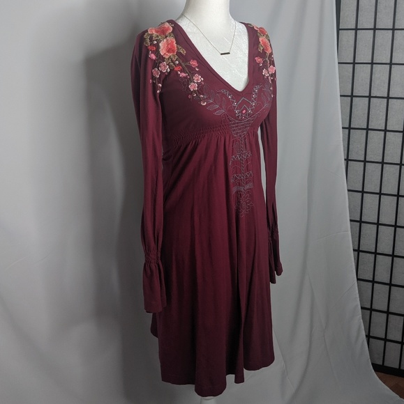 Johnny Was Dresses & Skirts - Johnny Was Boho Floral Embroidered Dress Maroon